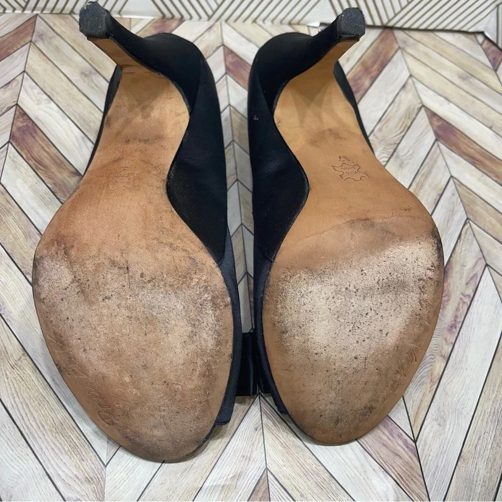 Black Satin Peep-toe Heels/Stilettos Pour La Victoire Size‎ 7M sb